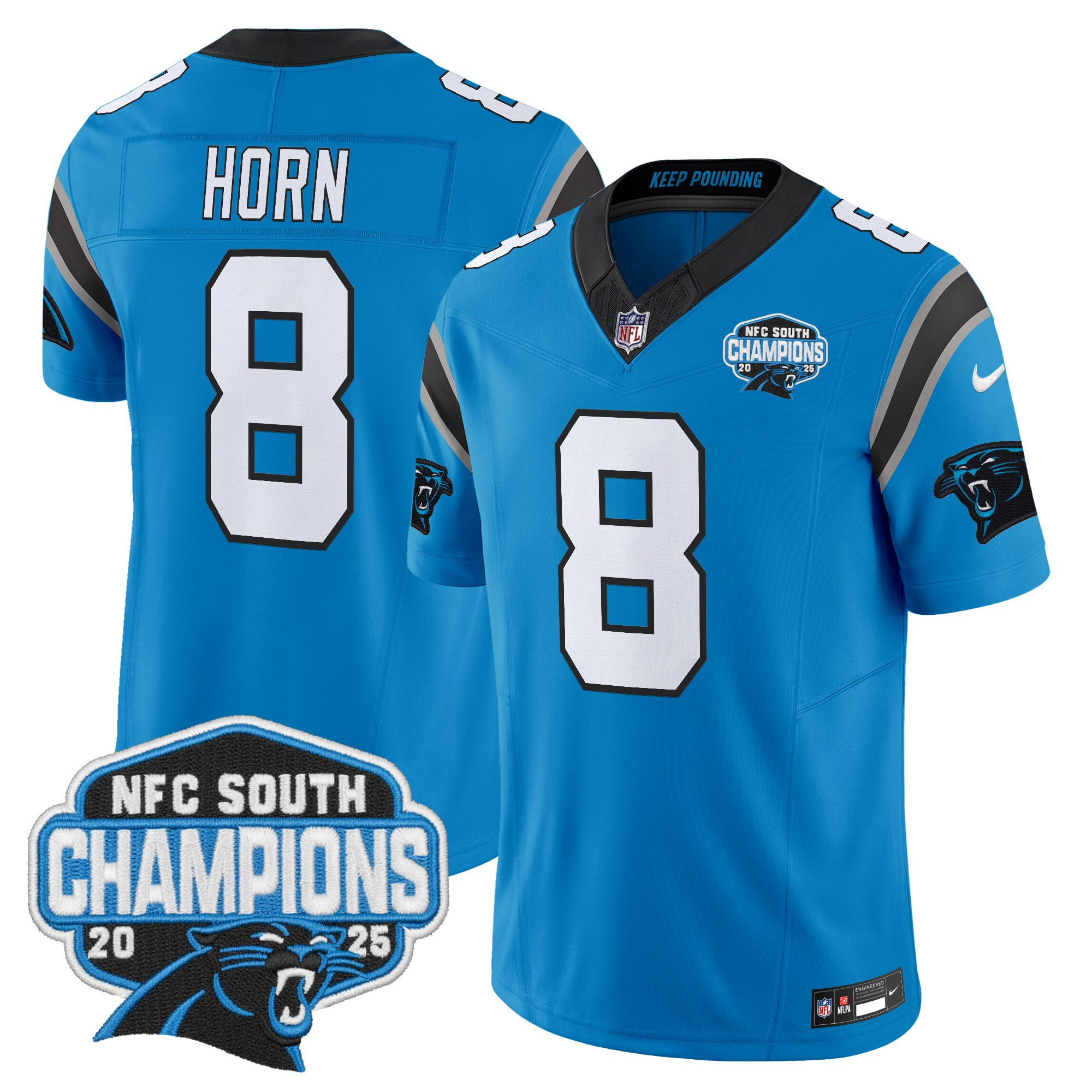 Carolina Panthers Jaycee Horn 2025 NFC South Division Champions Vapor Limited Jersey - All Stitched - Blue