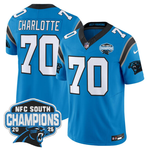 Carolina Panthers Charlotte 704 2025 NFC South Division Champions Vapor Limited Jersey - All Stitched - Blue