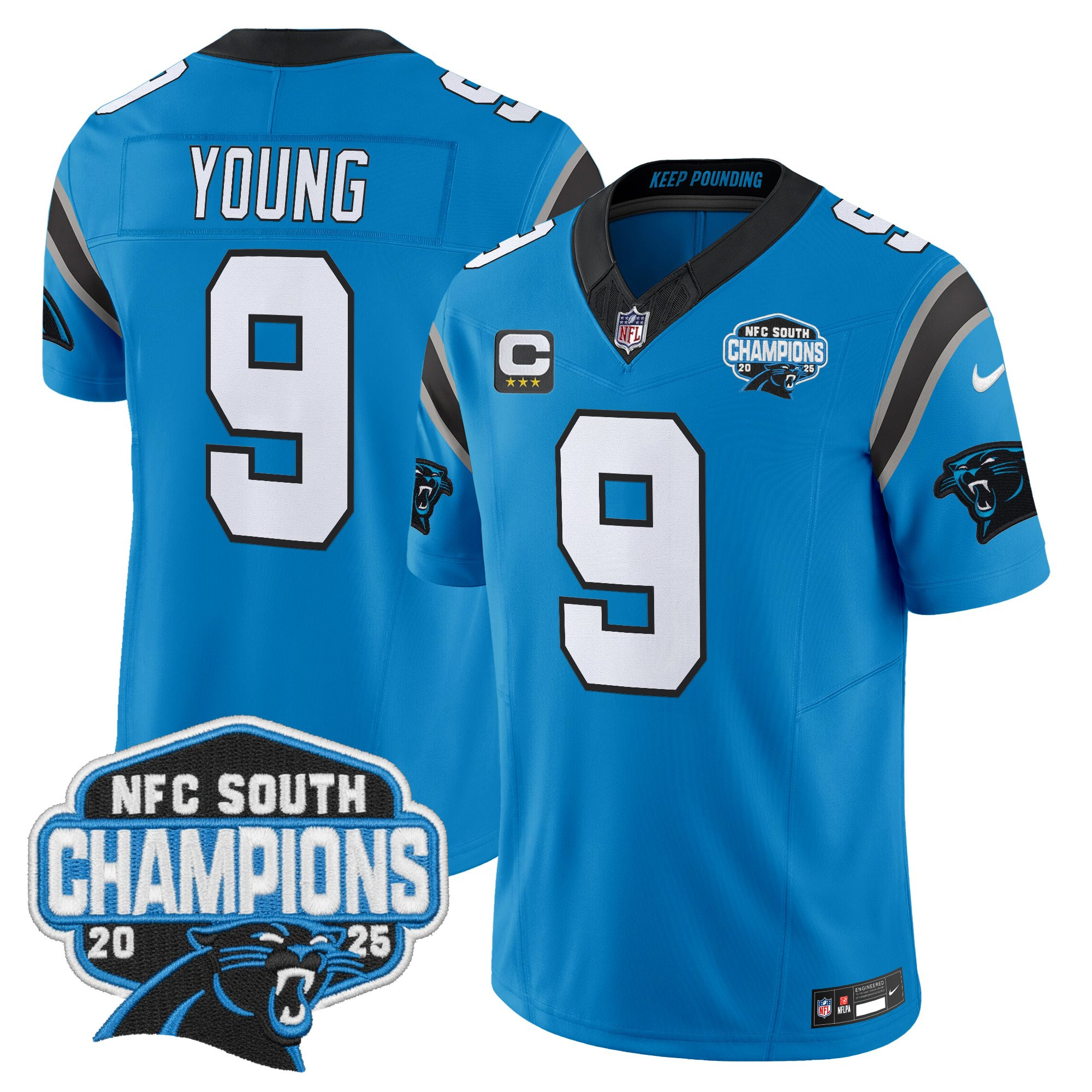 Carolina Panthers Bryce Young 2025 NFC South Division Champions Vapor Limited Jersey - All Stitched - Blue