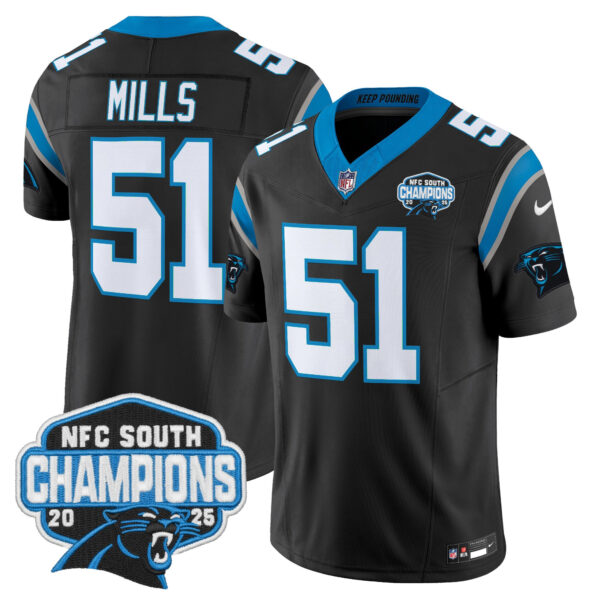 Carolina Panthers Sam Mills 2025 NFC South Division Champions Vapor Limited Jersey - All Stitched - Black