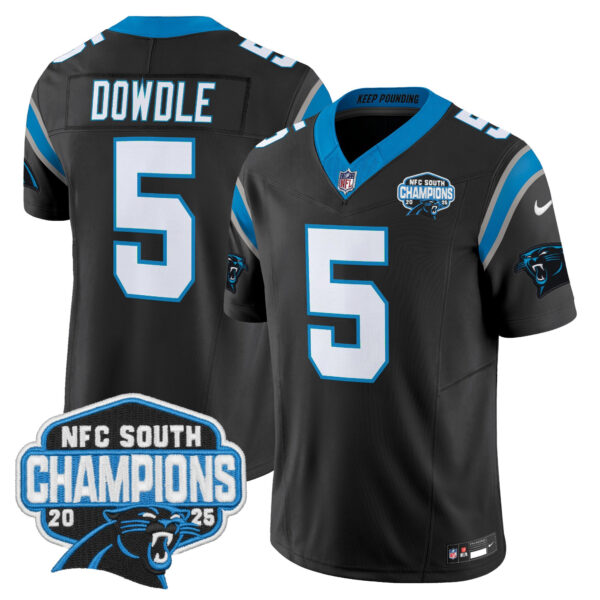 Carolina Panthers Rico Dowdle 2025 NFC South Division Champions Vapor Limited Jersey - All Stitched - Black