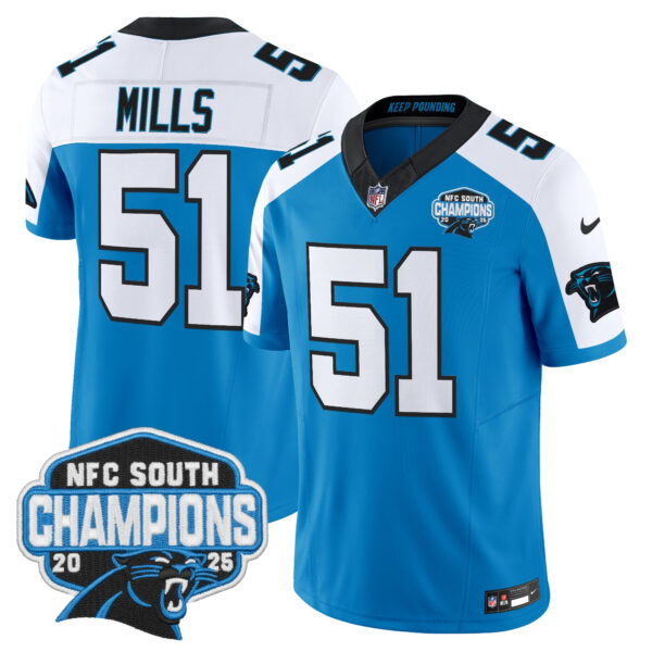 Carolina Panthers Sam Mills 2025 NFC South Division Champions Vapor Limited Jersey - All Stitched - Blue Alternate