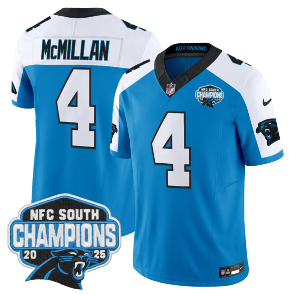 Carolina Panthers Tetairoa McMillan 2025 NFC South Division Champions Vapor Limited Jersey - All Stitched - Blue Alternate