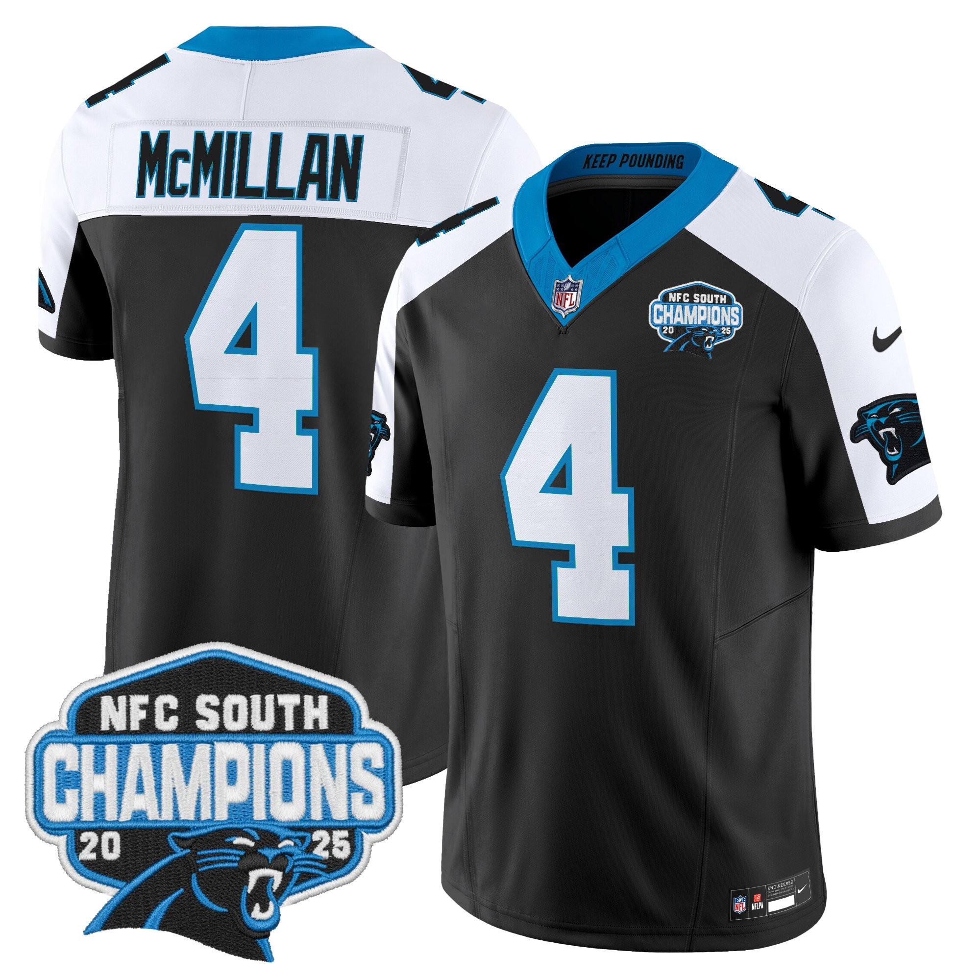 Carolina Panthers Tetairoa McMillan 2025 NFC South Division Champions Vapor Limited Jersey - All Stitched - Black Alternate