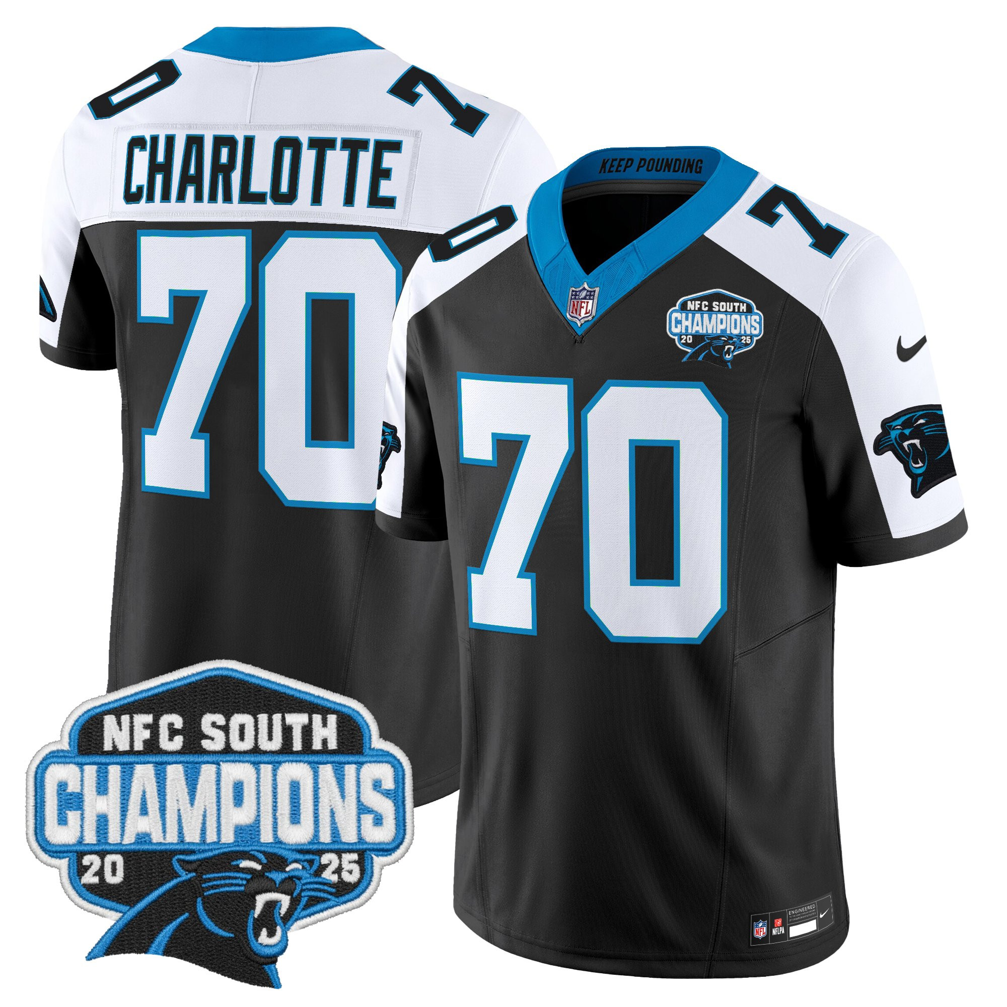 Carolina Panthers Charlotte 704 2025 NFC South Division Champions Vapor Limited Jersey - All Stitched - Black Alternate