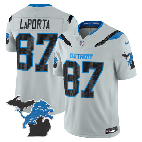 Detroit Lions Sam Laporta 2026 "Rivalries" Michigan Patch Vapor Limited Jersey - All Stitched - Gray