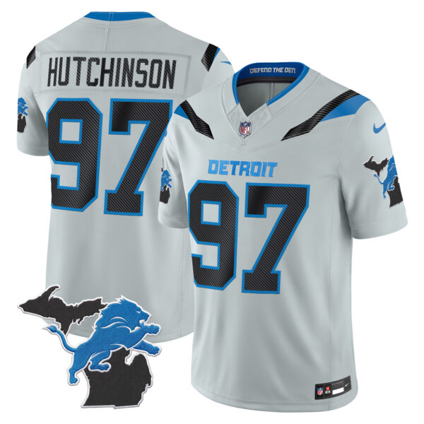 Detroit Lions Hutchinson 2026 "Rivalries" Michigan Patch Vapor Limited Jersey - All Stitched - Gray