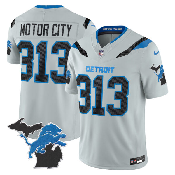Detroit Lions Motor City 313 2026 "Rivalries" Michigan Patch Vapor Limited Jersey - All Stitched - Gray