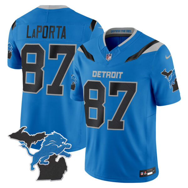 Detroit Lions Sam Laporta 2026 "Rivalries" Michigan Patch Vapor Limited Jersey - All Stitched - Blue