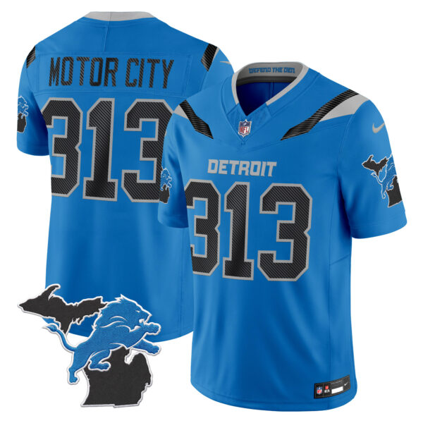 Detroit Lions Motor City 313 2026 "Rivalries" Michigan Patch Vapor Limited Jersey - All Stitched - Blue