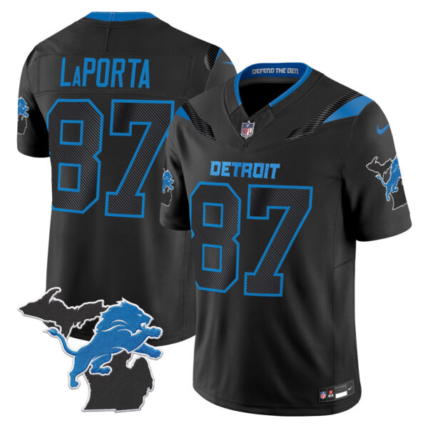 Detroit Lions Sam Laporta 2026 "Rivalries" Michigan Patch Vapor Limited Jersey - All Stitched - Black