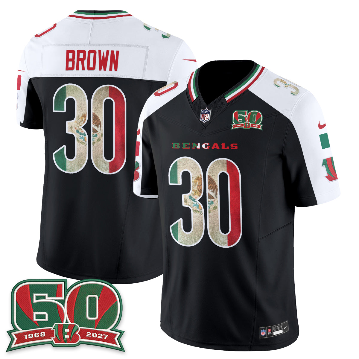 Cincinnati Bengals Chase Brown Mexico Edition Vapor Jersey - All Stitched - Alternate