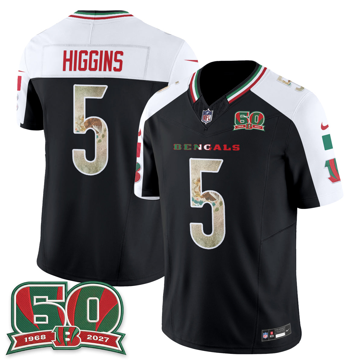 Cincinnati Bengals Tee Higgins Mexico Edition Vapor Jersey - All Stitched - Alternate