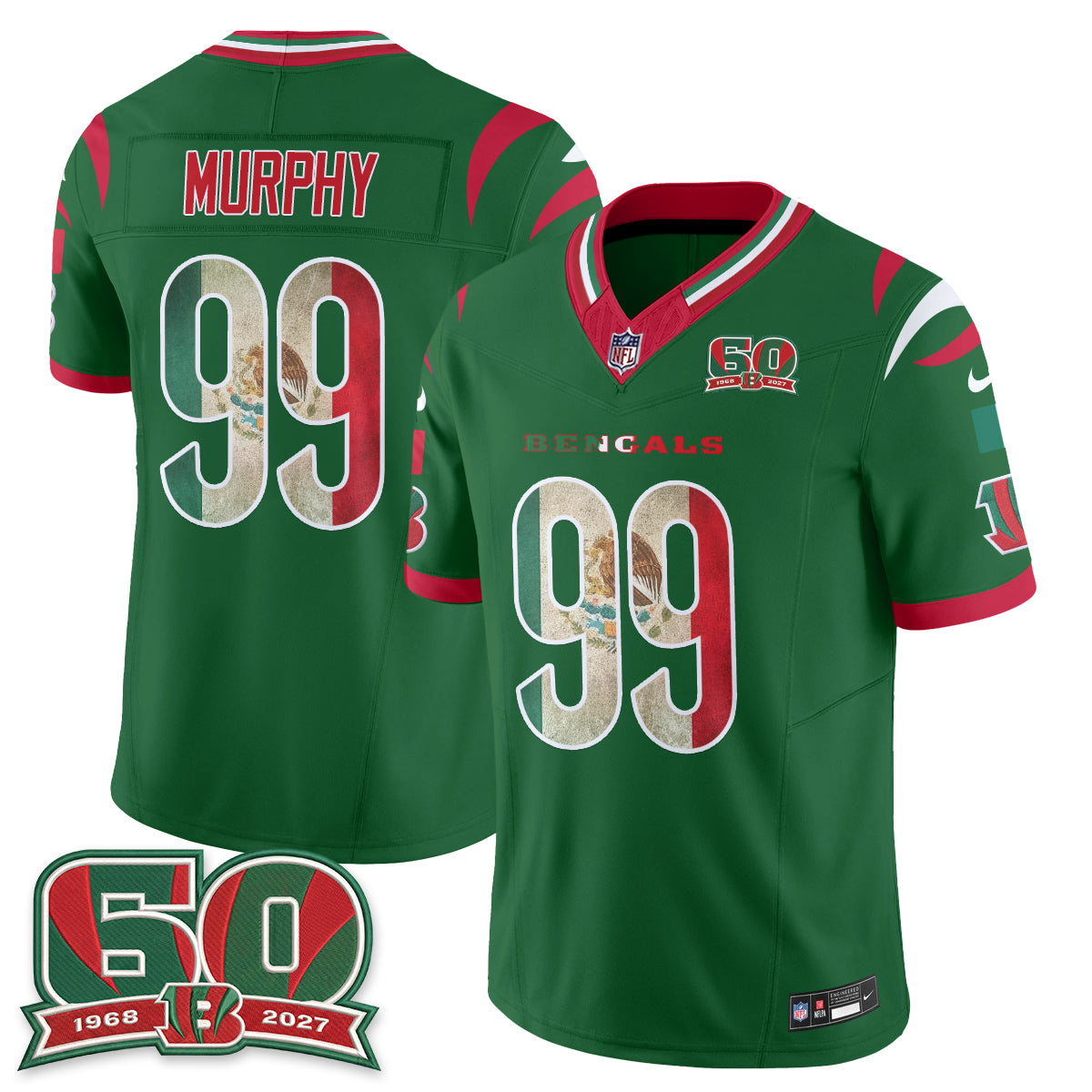 Cincinnati Bengals Myles Murphy Mexico Edition Vapor Jersey - All Stitched - Green