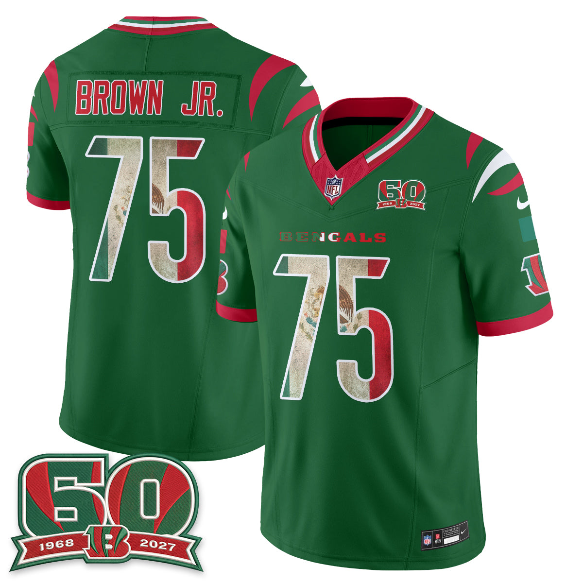 Cincinnati Bengals Orlando Brown Jr. Mexico Edition Vapor Jersey - All Stitched - Green