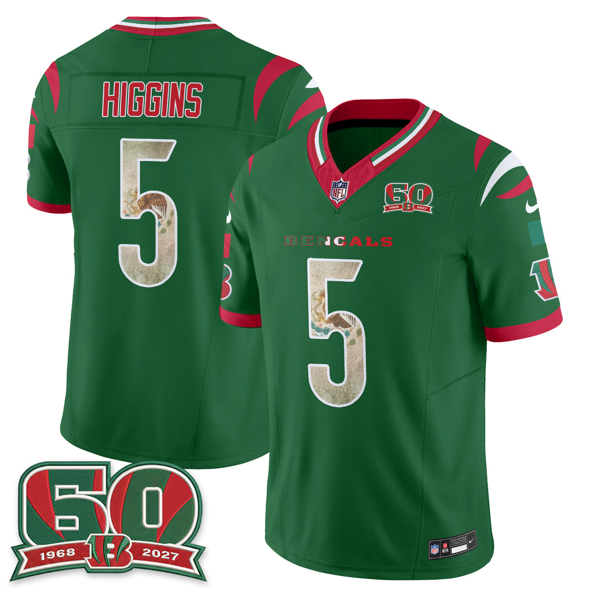 Cincinnati Bengals Tee Higgins Mexico Edition Vapor Jersey - All Stitched - Green