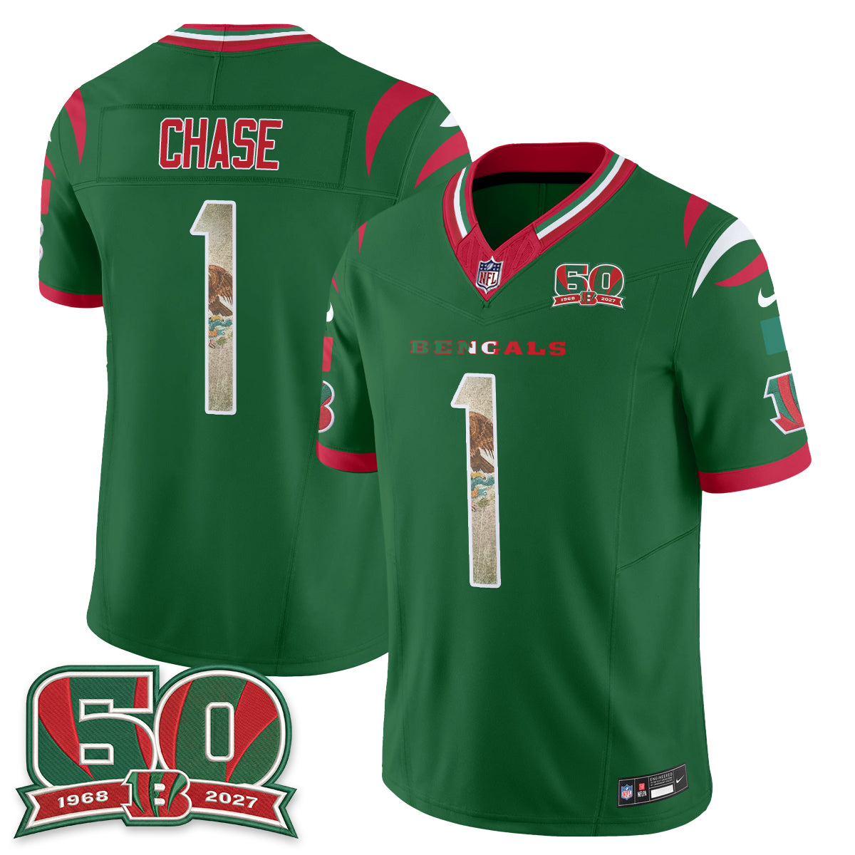 Cincinnati Bengals Ja'Marr Chase Mexico Edition Vapor Jersey - All Stitched - Green