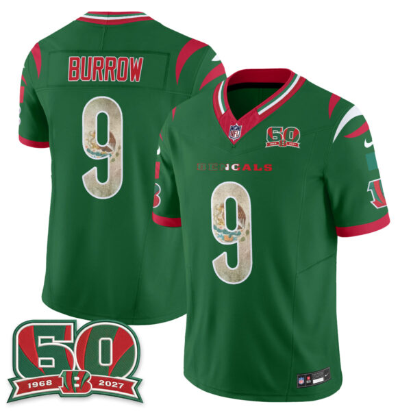 Cincinnati Bengals Joe Burrow Mexico Edition Vapor Jersey - All Stitched - Green