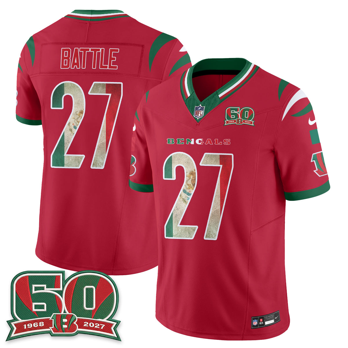 Cincinnati Bengals Jordan Battle Mexico Edition Vapor Jersey - All Stitched - Red