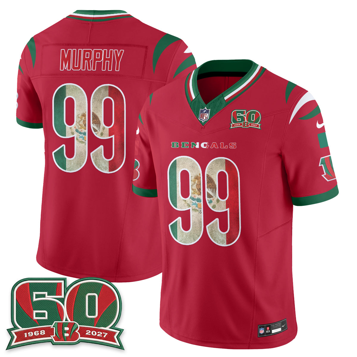 Cincinnati Bengals Myles Murphy Mexico Edition Vapor Jersey - All Stitched - Red