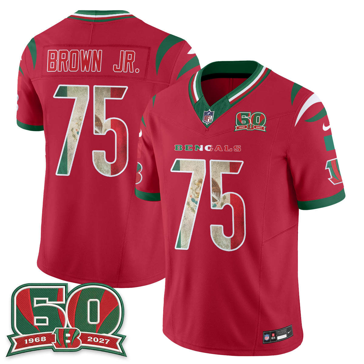 Cincinnati Bengals Orlando Brown Jr. Mexico Edition Vapor Jersey - All Stitched - Red