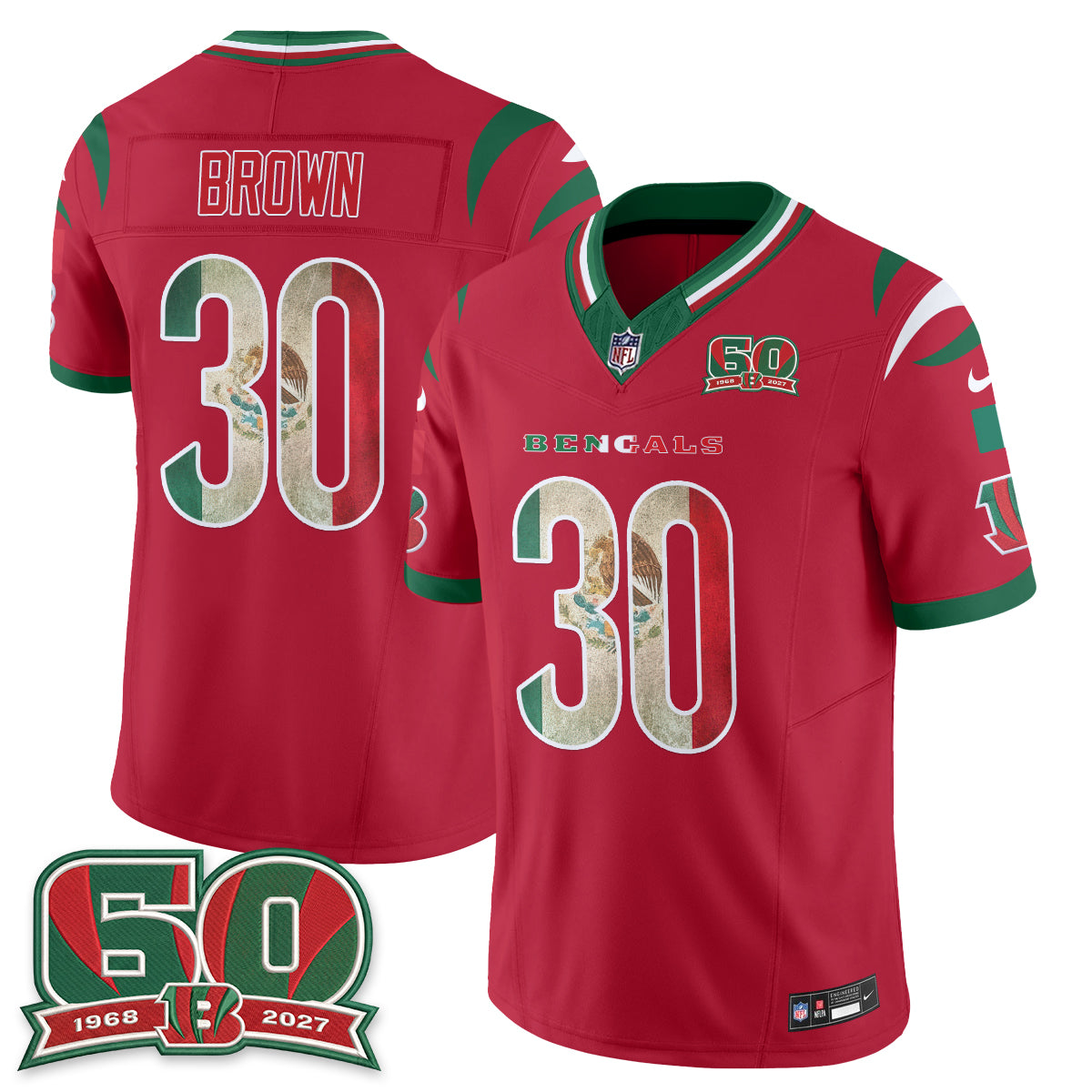 Cincinnati Bengals Chase Brown Mexico Edition Vapor Jersey - All Stitched - Red