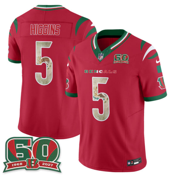 Cincinnati Bengals Tee Higgins Mexico Edition Vapor Jersey - All Stitched - Red