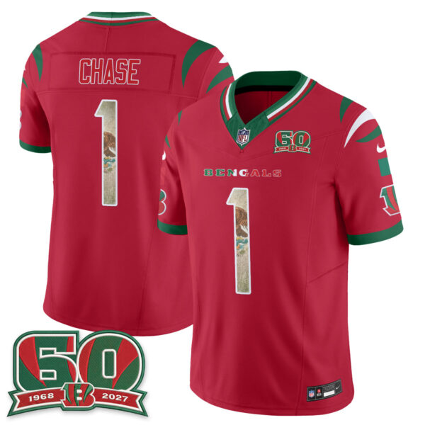 Cincinnati Bengals Ja'Marr Chase Mexico Edition Vapor Jersey - All Stitched - Red