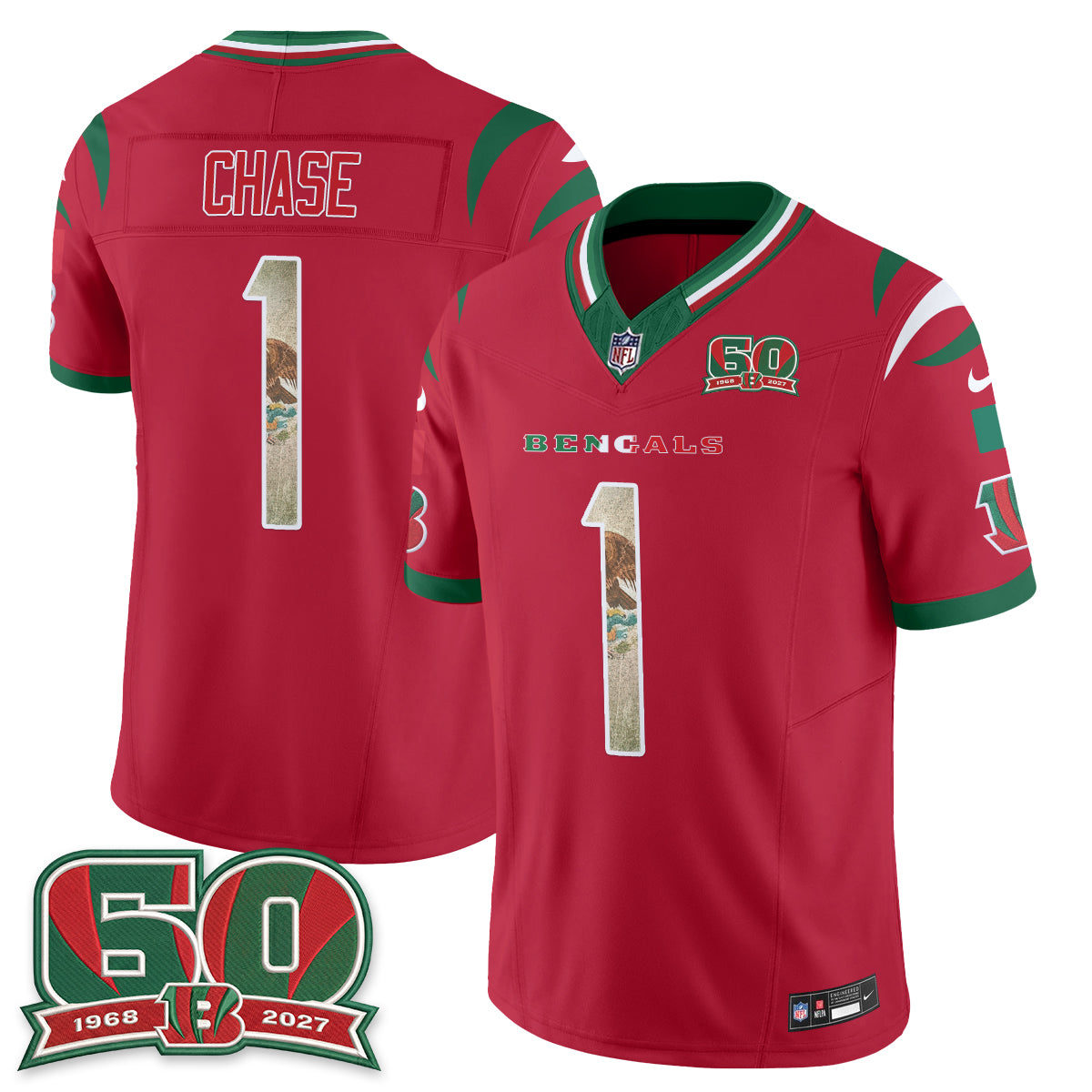Cincinnati Bengals Ja'Marr Chase Mexico Edition Vapor Jersey - All Stitched - Red