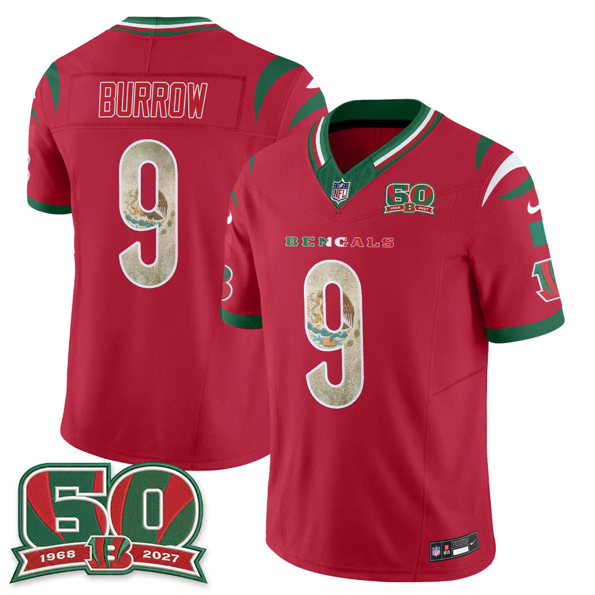 Cincinnati Bengals Joe Burrow Mexico Edition Vapor Jersey - All Stitched - Red