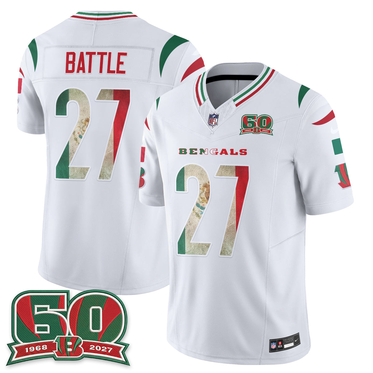 Cincinnati Bengals Jordan Battle Mexico Edition Vapor Jersey - All Stitched - White