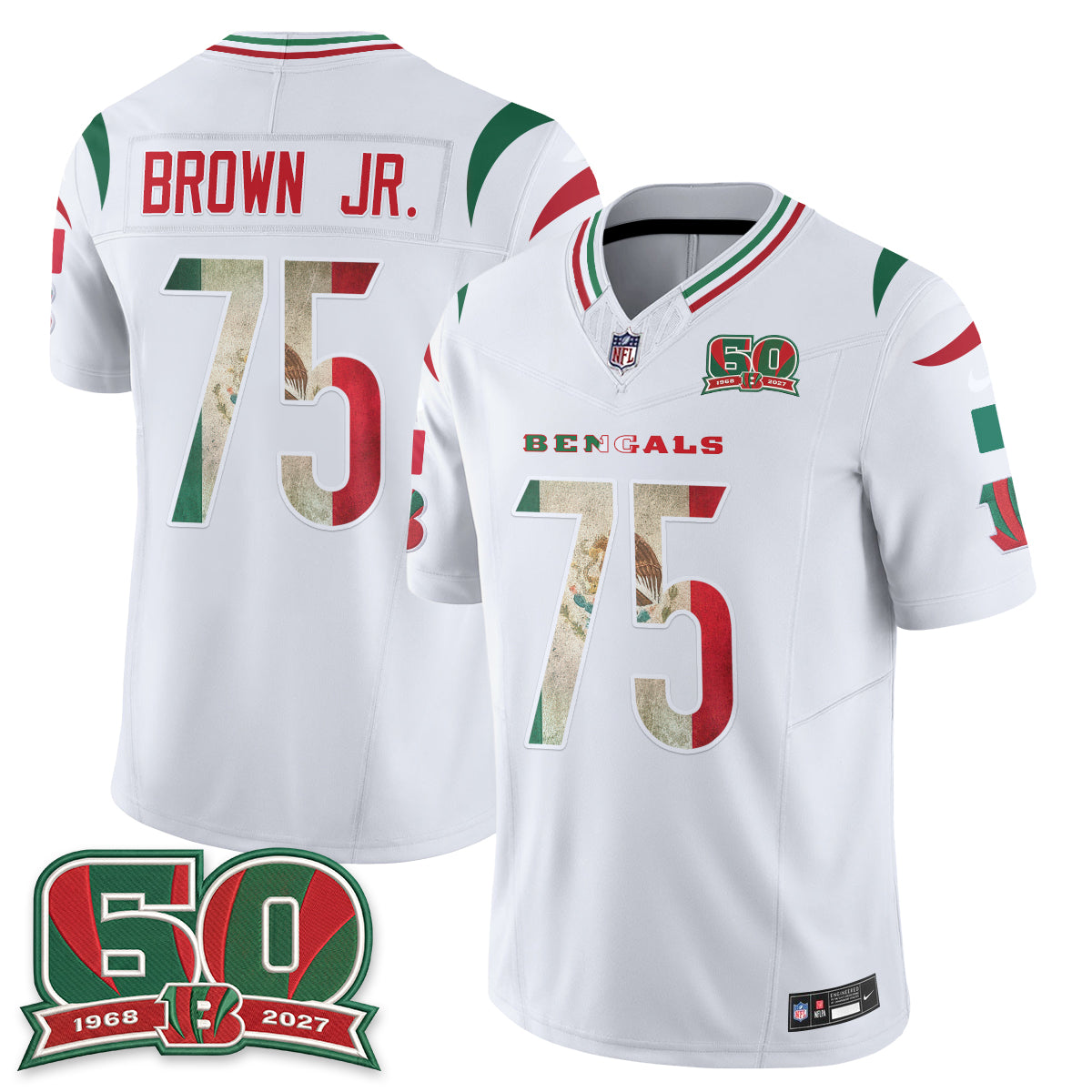 Cincinnati Bengals Orlando Brown Jr. Mexico Edition Vapor Jersey - All Stitched - White