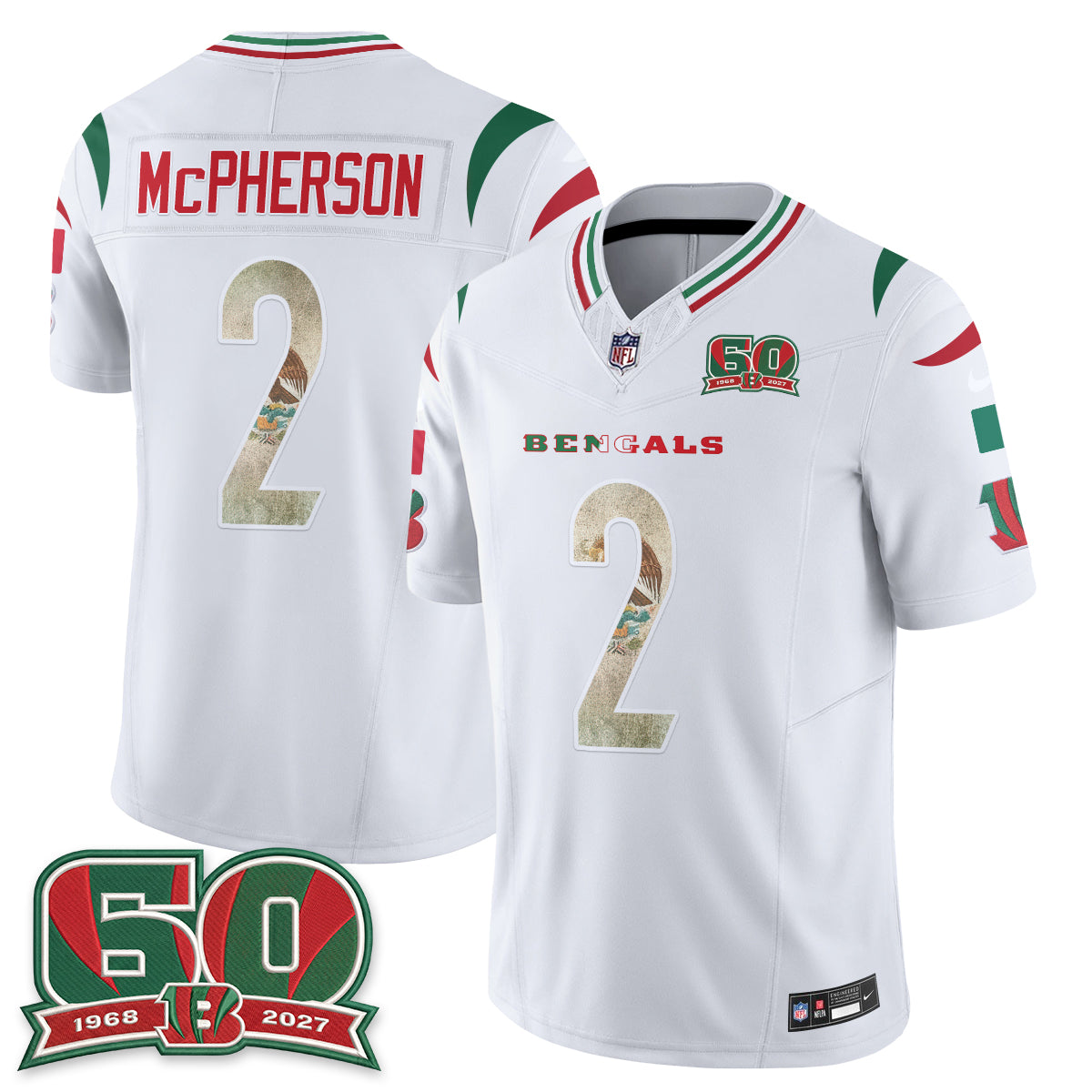 Cincinnati Bengals Evan McPherson Mexico Edition Vapor Jersey - All Stitched - White