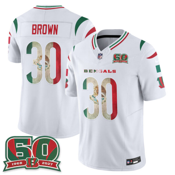 Cincinnati Bengals Chase Brown Mexico Edition Vapor Jersey - All Stitched - White