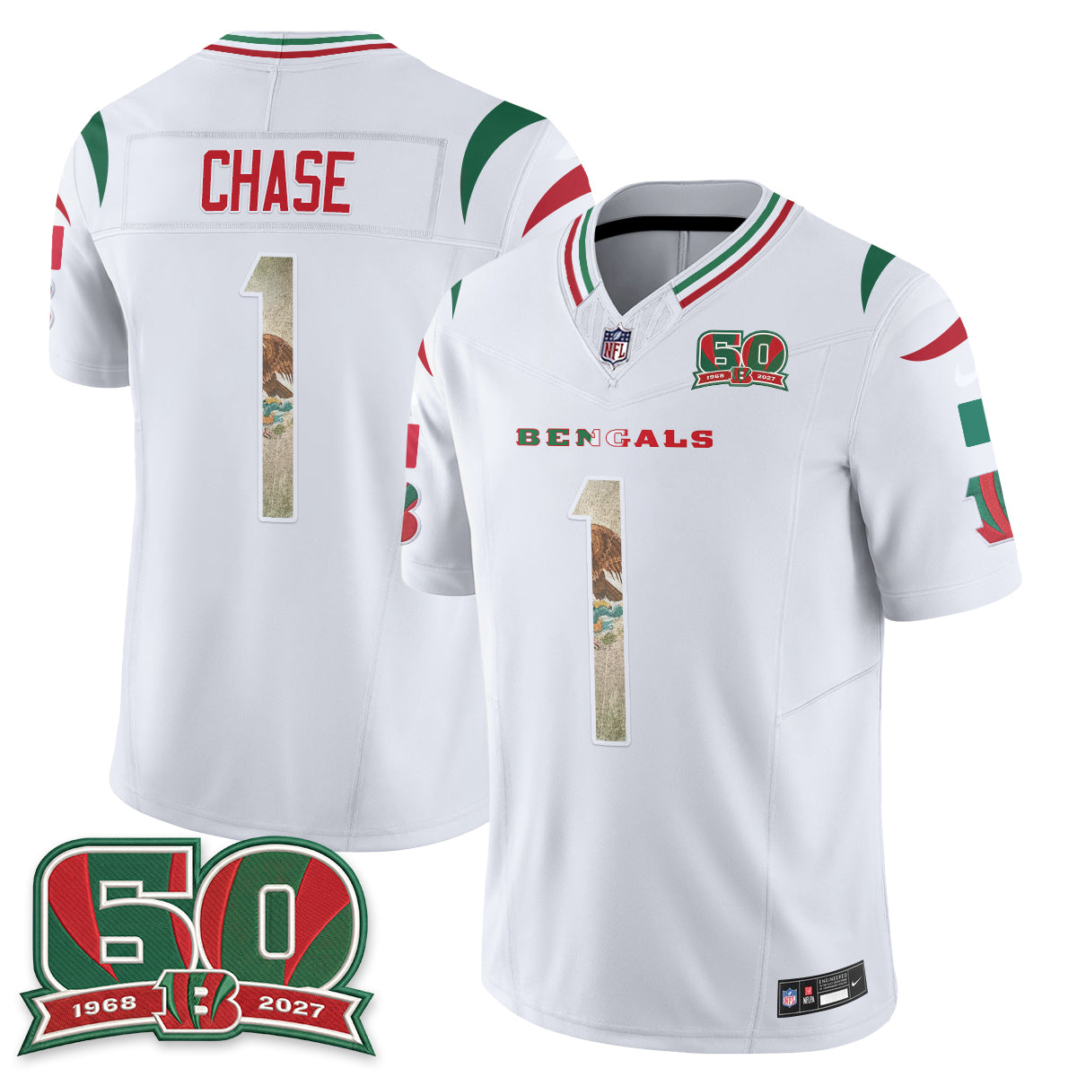 Cincinnati Bengals Ja'Marr Chase Mexico Edition Vapor Jersey - All Stitched - White