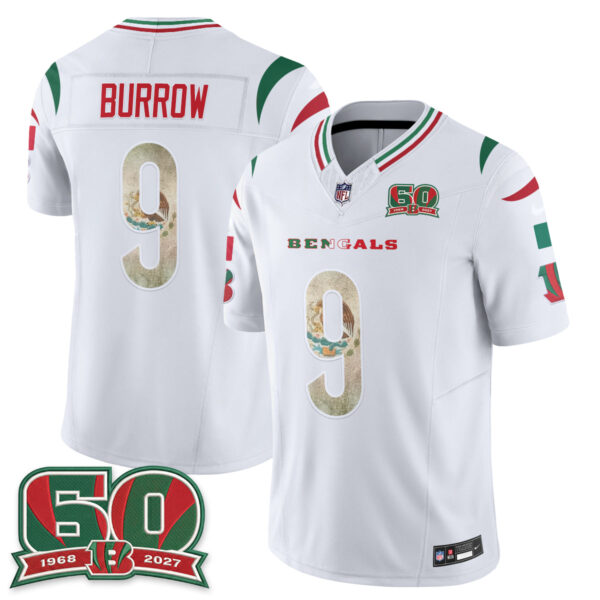 Cincinnati Bengals Joe Burrow Mexico Edition Vapor Jersey - All Stitched - White