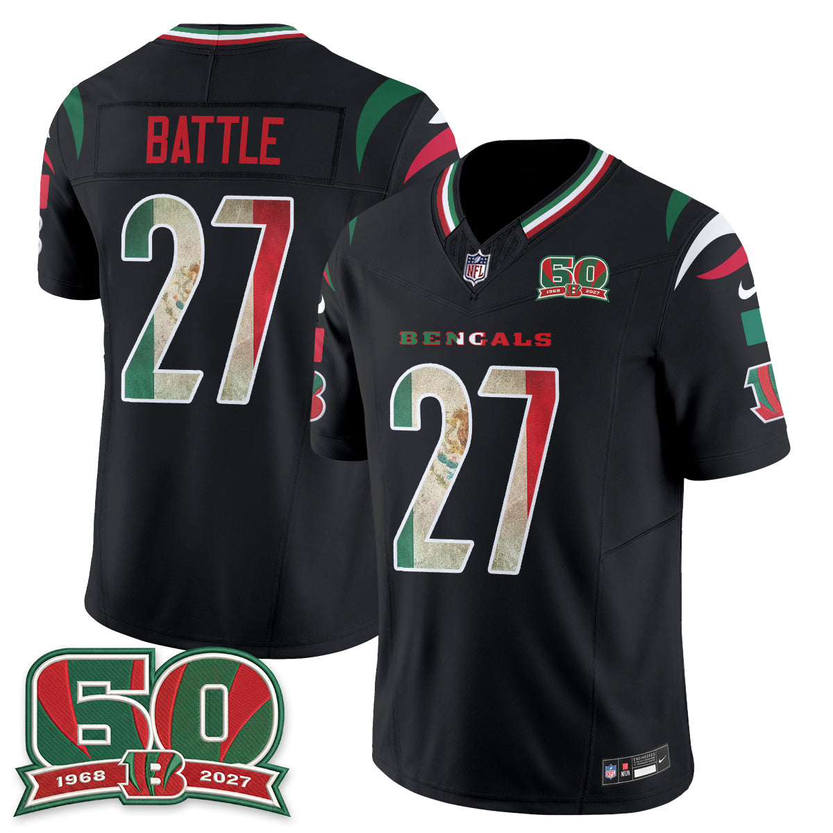 Cincinnati Bengals Jordan Battle Mexico Edition Vapor Jersey - All Stitched - Black