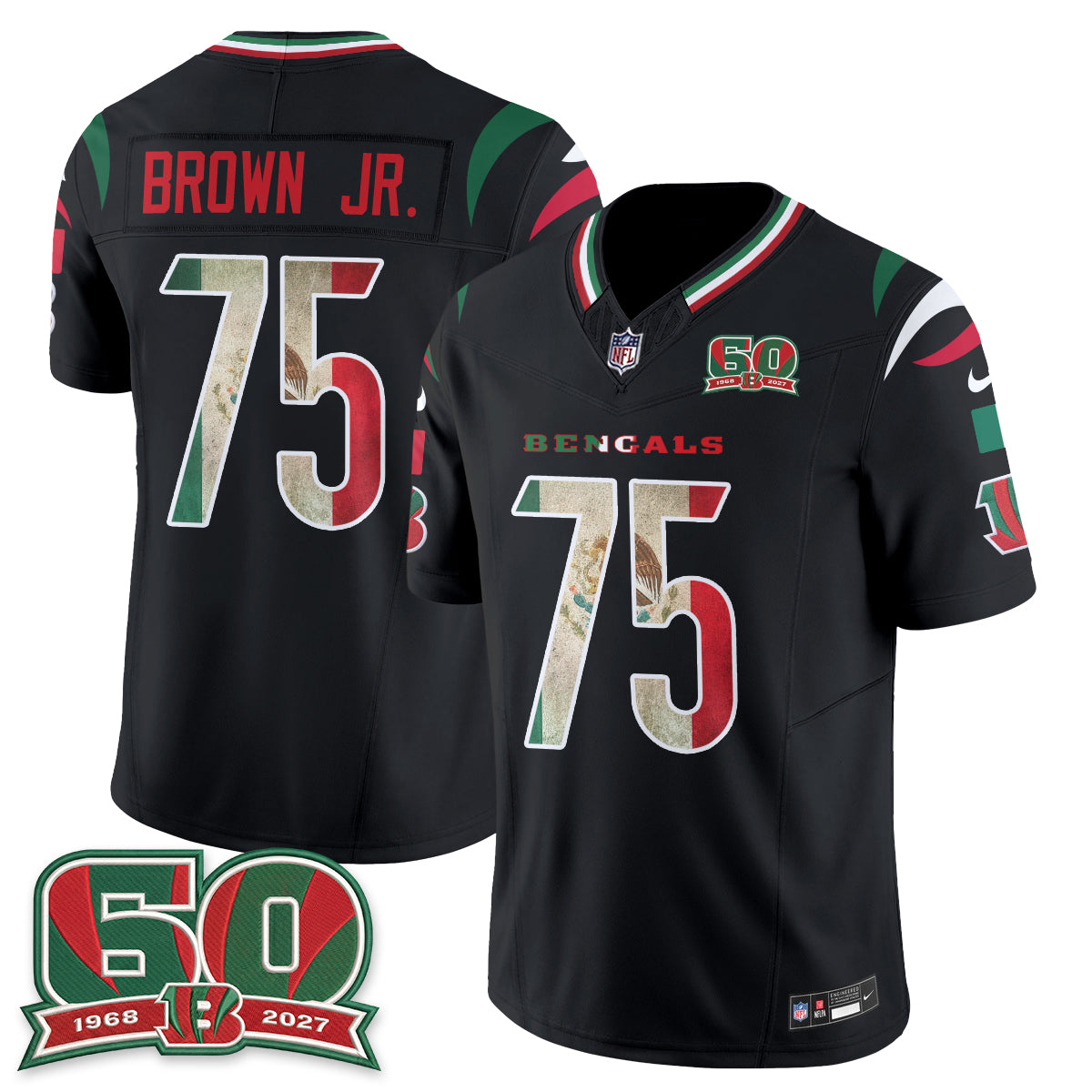 Cincinnati Bengals Orlando Brown Jr. Mexico Edition Vapor Jersey - All Stitched - Black