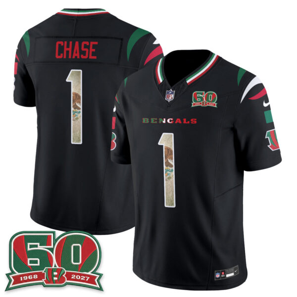 Cincinnati Bengals Ja'Marr Chase Mexico Edition Vapor Jersey - All Stitched - Black