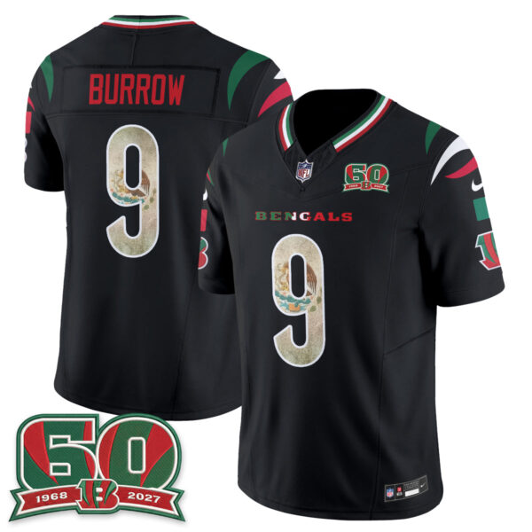 Cincinnati Bengals Joe Burrow Mexico Edition Vapor Jersey - All Stitched - Black