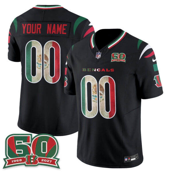 Cincinnati Bengals Mexico Edition Vapor Custom Jersey - All Stitched - Black