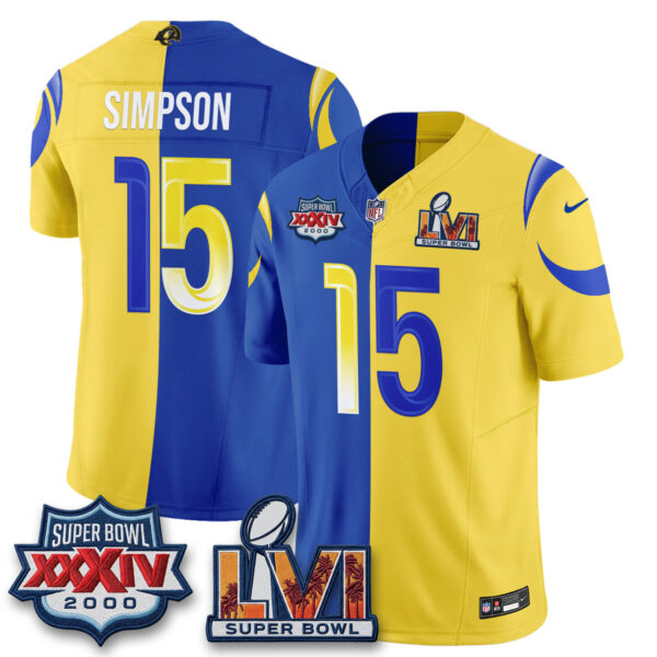 Los Angeles Rams Ty Simpson Rivalries Split Vapor Jersey - All Stitched - Yellow Royal