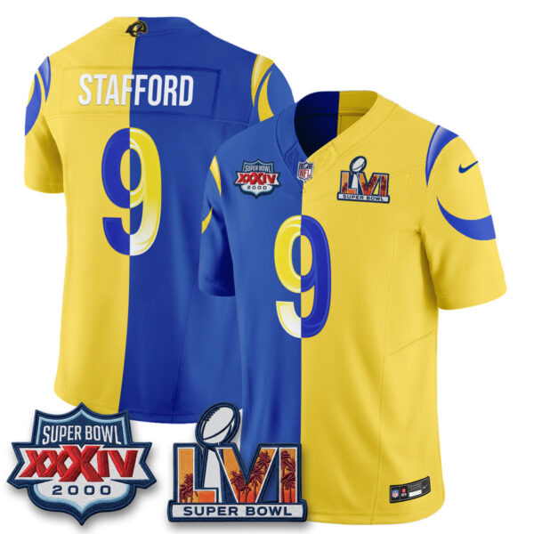 Los Angeles Rams Matthew Stafford Rivalries Split Vapor Jersey - All Stitched - Yellow Royal