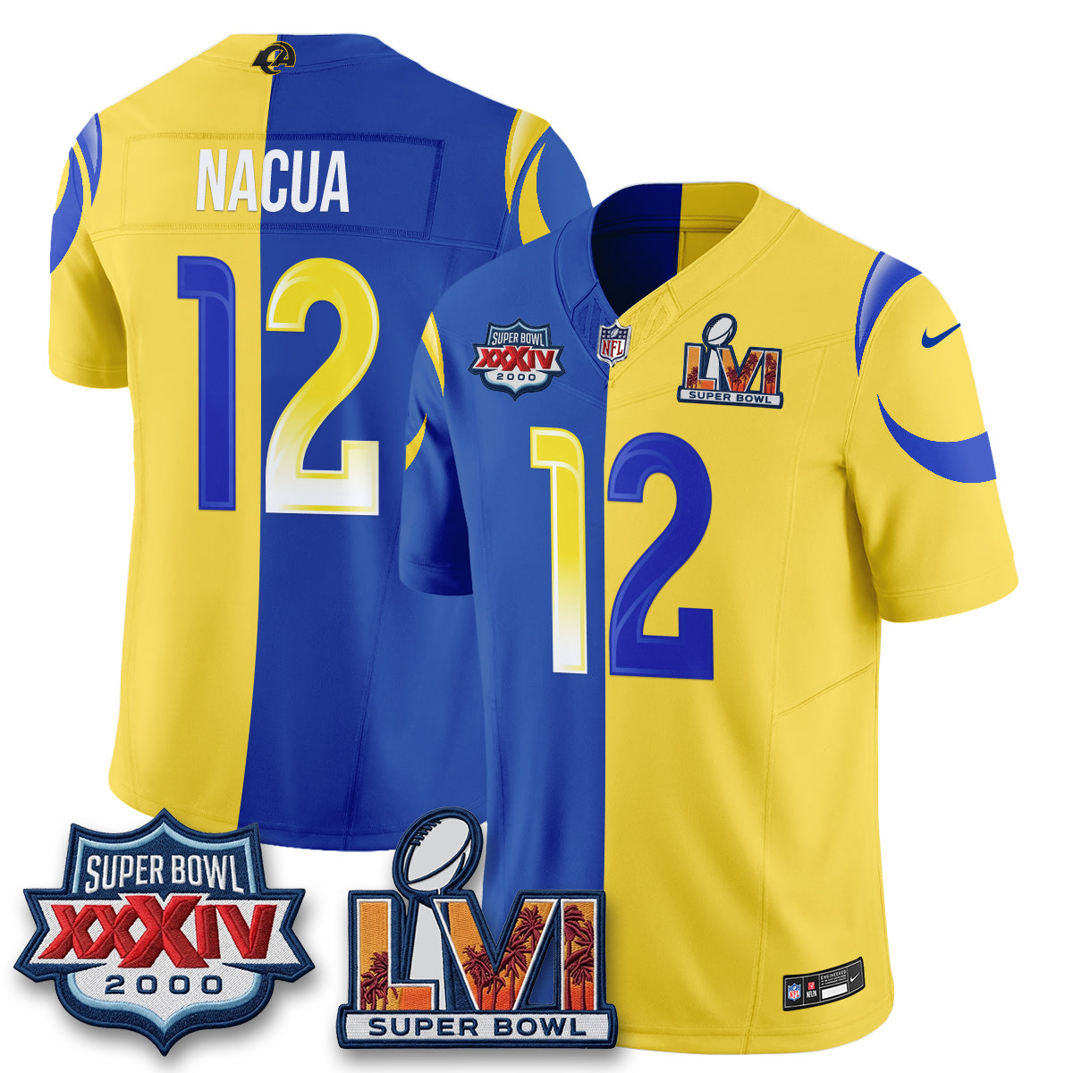 Los Angeles Rams Puka Nacua Rivalries Split Vapor Jersey - All Stitched - Yellow Royal
