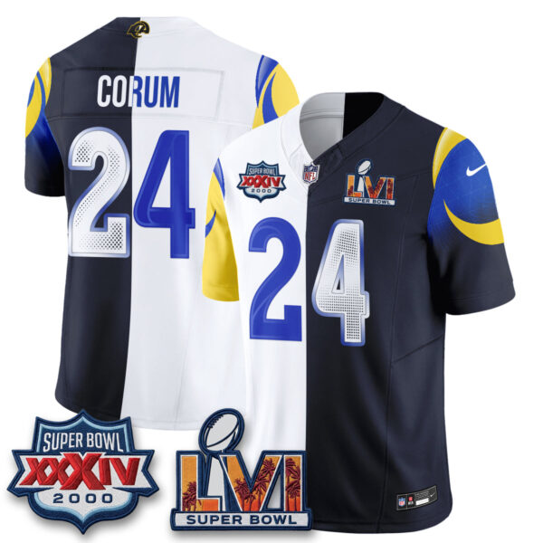 Los Angeles Rams Blake Corum Rivalries Split Vapor Jersey - All Stitched - Rivalries White