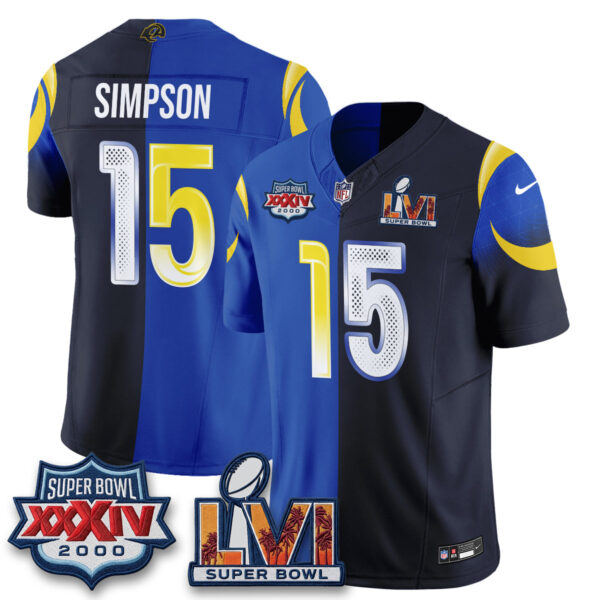 Los Angeles Rams Ty Simpson Rivalries Split Vapor Jersey - All Stitched - Rivalries Royal