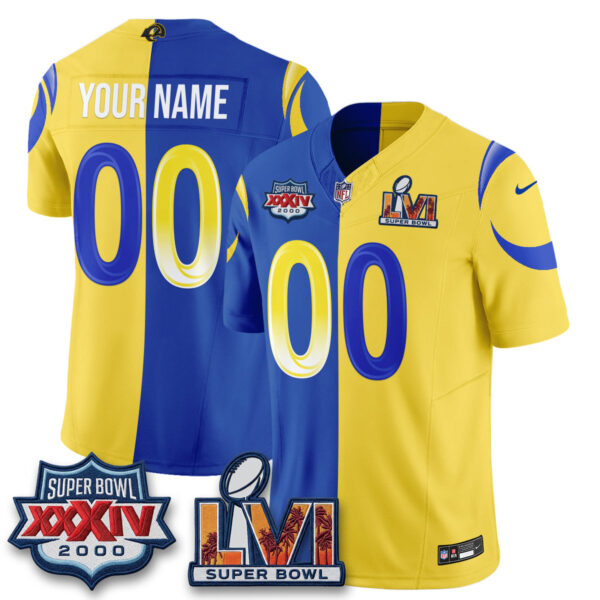 Los Angeles Rams Rivalries Split Vapor Custom Jersey - All Stitched - Yellow Royal