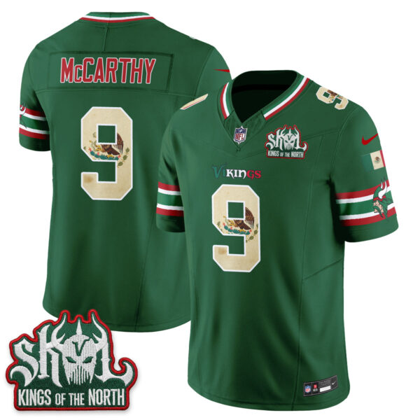 Minnesota Vikings J.J. McCarthy Mexico Edition Vapor Jersey - All Stitched - Green