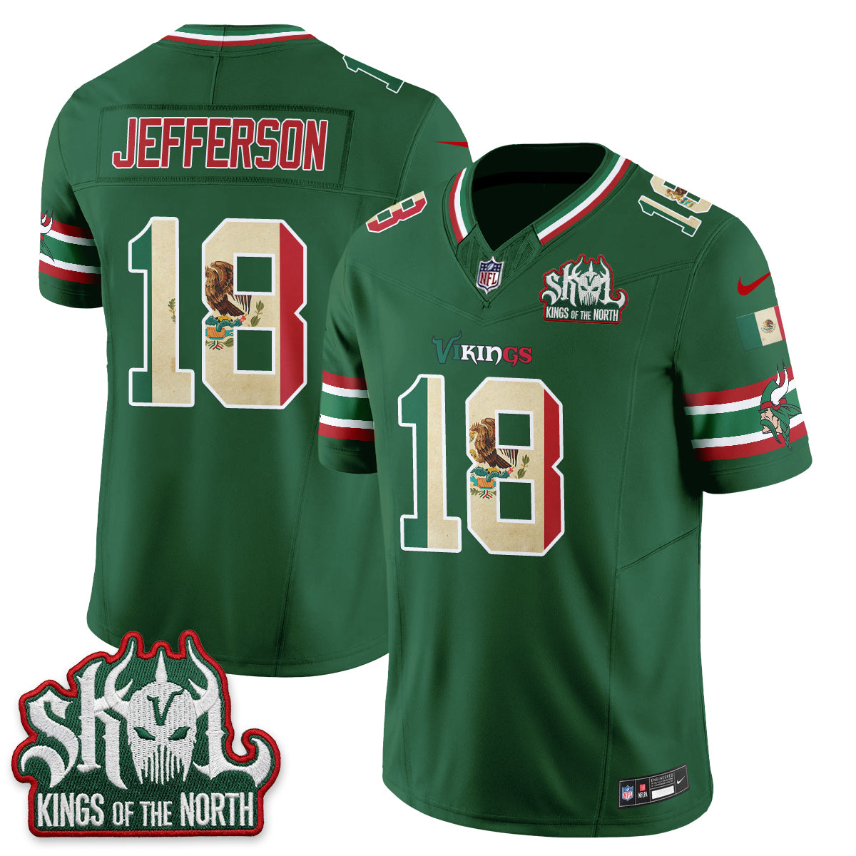 Minnesota Vikings Justin Jefferson Mexico Edition Vapor Jersey - All Stitched - Green