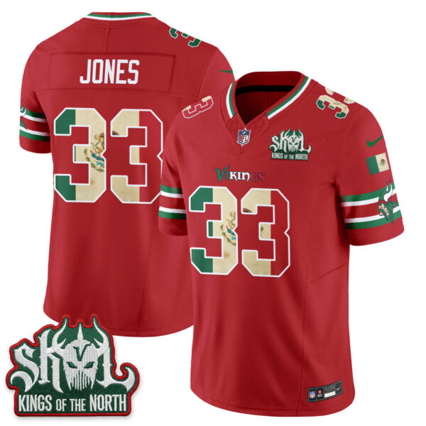 Minnesota Vikings Aaron Jones Mexico Edition Vapor Jersey - All Stitched - Red